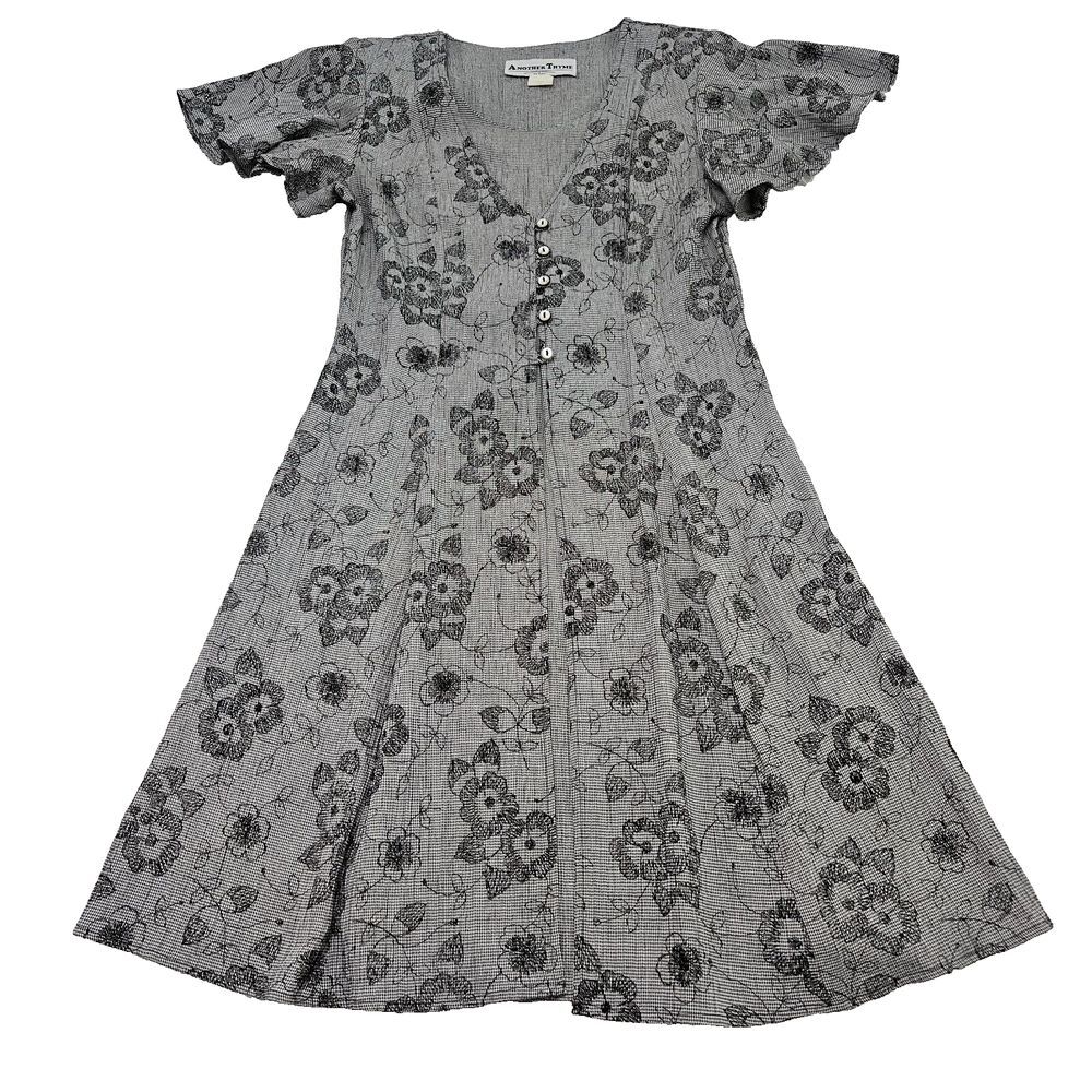 Another Thyme VTG Checkered Floral 1/2 Button Up Academia Chic Retro Dress Sz 6P
